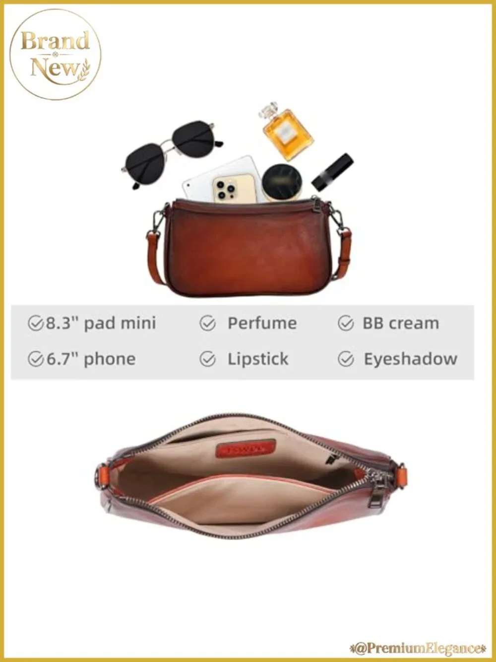 Vintage Leather Crossbody Hobo Bag Women Small Shoulder Purse Satchel with Two